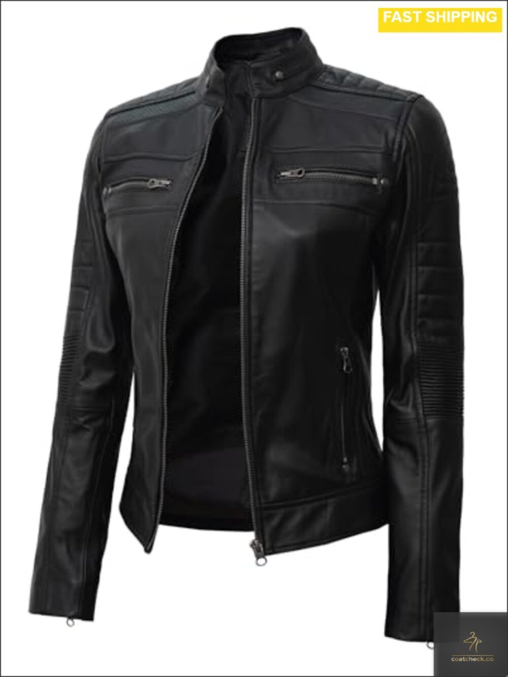 Cafe Racer 100% Real Lambskin Leather Jacket Womens Motorcycle Band Collar